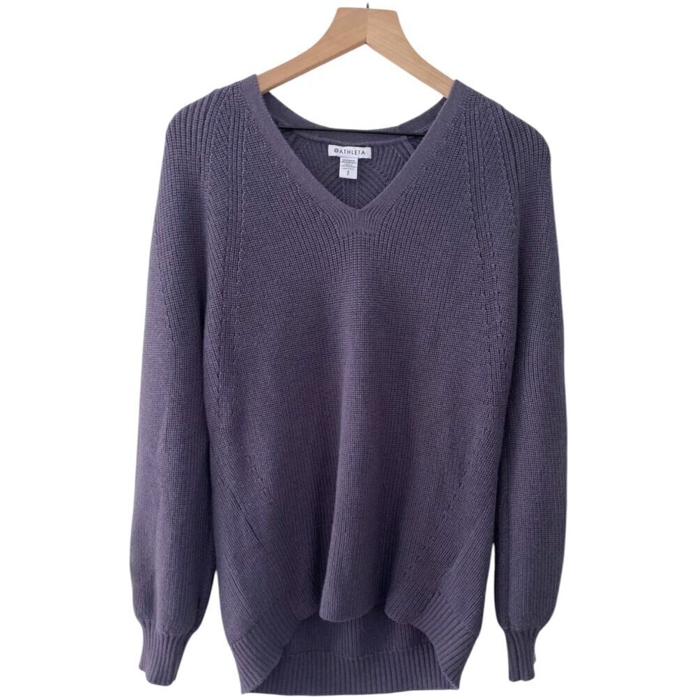 Athleta Purple Merino Wool Blend V-Neck Loose Fitting Sweater - Size S - EUC